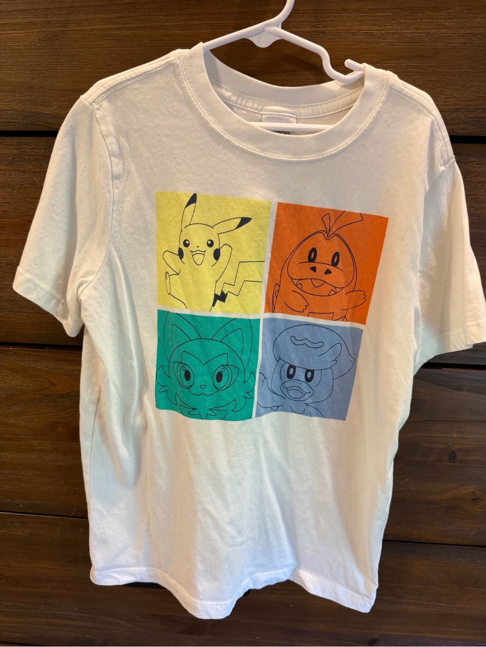 Kids White Pokémon Graphic Tee with Yellow, Orange, Teal, Blue Characters